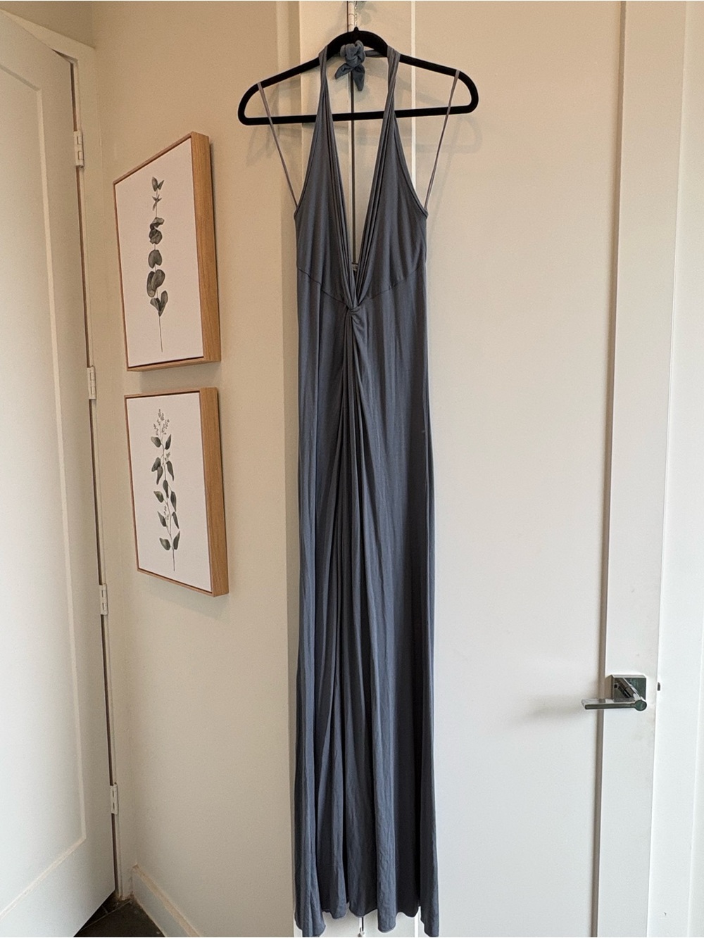 Michelle Jonas Charcoal Gray Halter Maxi Dress